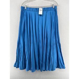 J.JILL Skirt S Solstice Midi Sateen Pleated Crinkle Textured Pull On Blue NEW